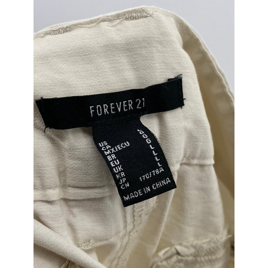 FOREVER 21 Women’s Beige Tapered Leg Casual Trouser Pants SZ L