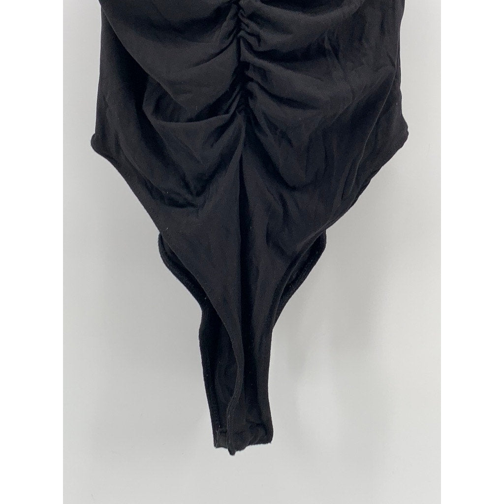 ZARA Women's Black Ruched V-Neck Tank Bodysuit SZ S