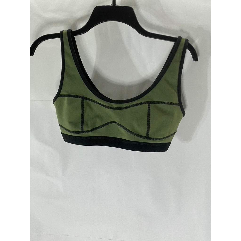 WEWOREWHAT Women’s Olive Green Scoop-Neck Silhouette Sports Bra SZ S