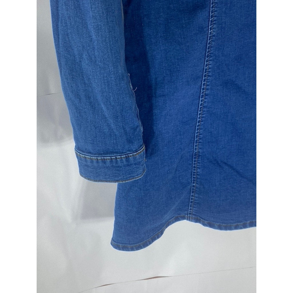 DENIM CO. Women's Vintage Dark Blue Denim Button-Up Long Sleeve Mini Dress SZ 8