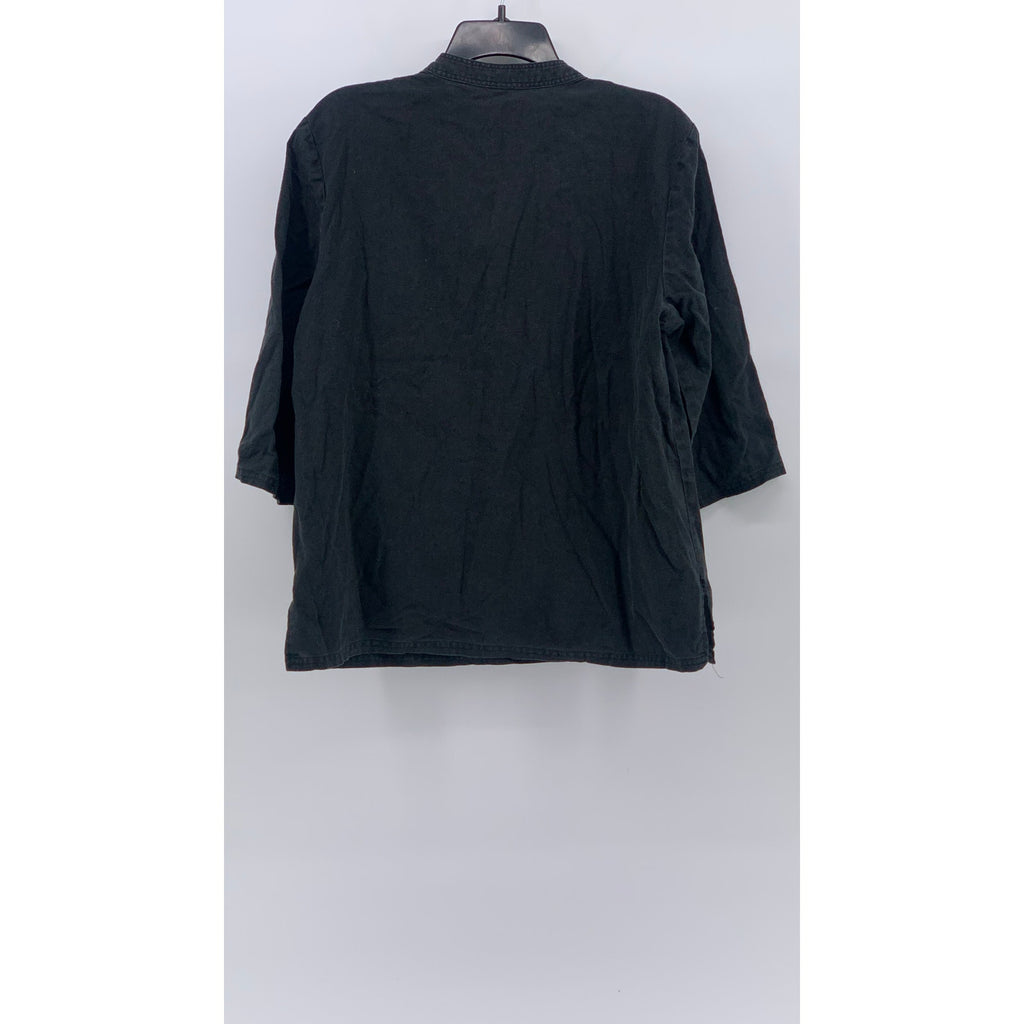 SPORTELLE Women's Black Floral Embroidered 3/4 Sleeve Pullover Top SZ M