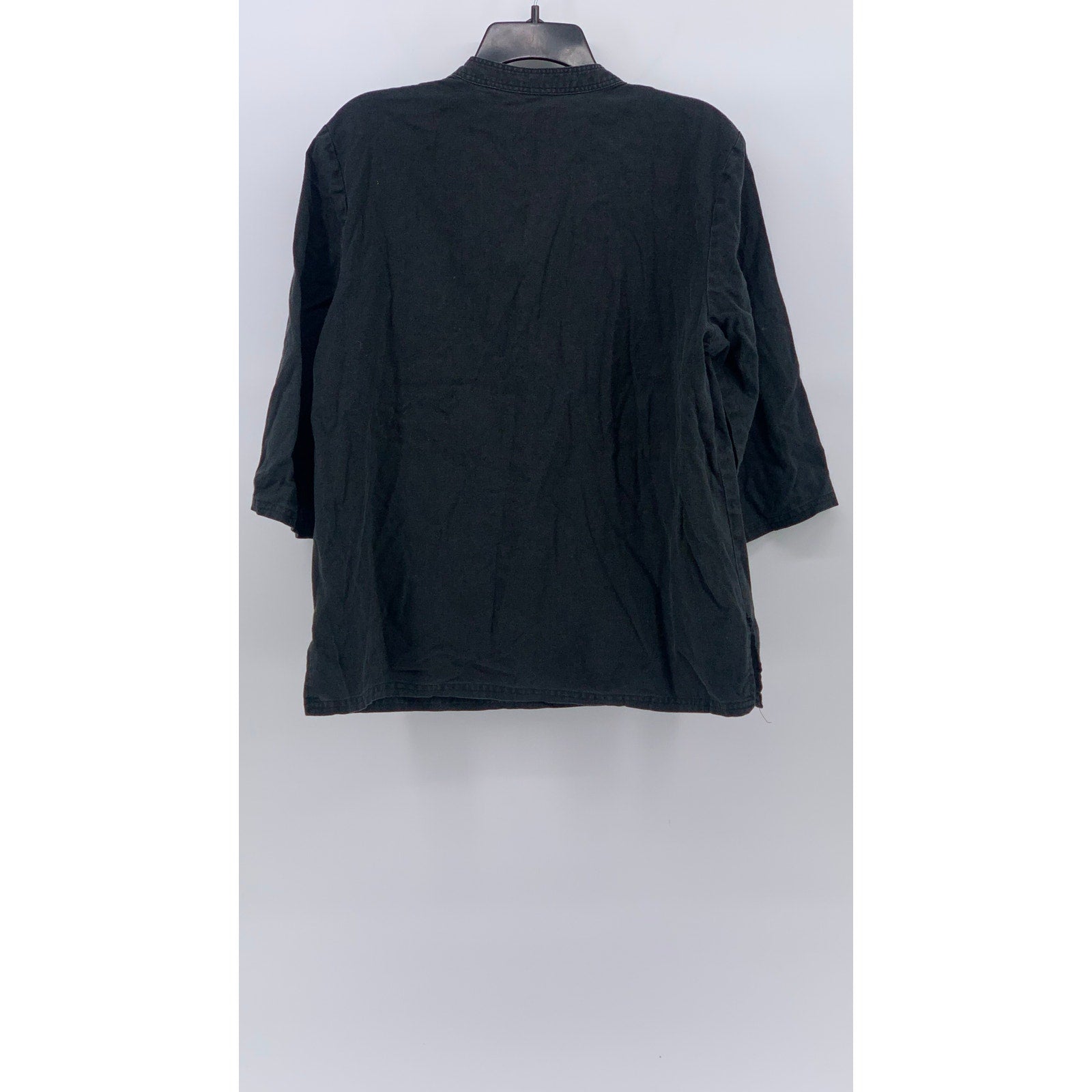 SPORTELLE Women's Black Floral Embroidered 3/4 Sleeve Pullover Top SZ M