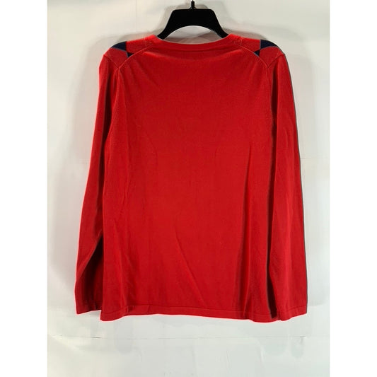 TOMMY HILFIGER Women's Red V-Neck Diamond Argyle Knit Pullover Sweater SZ L