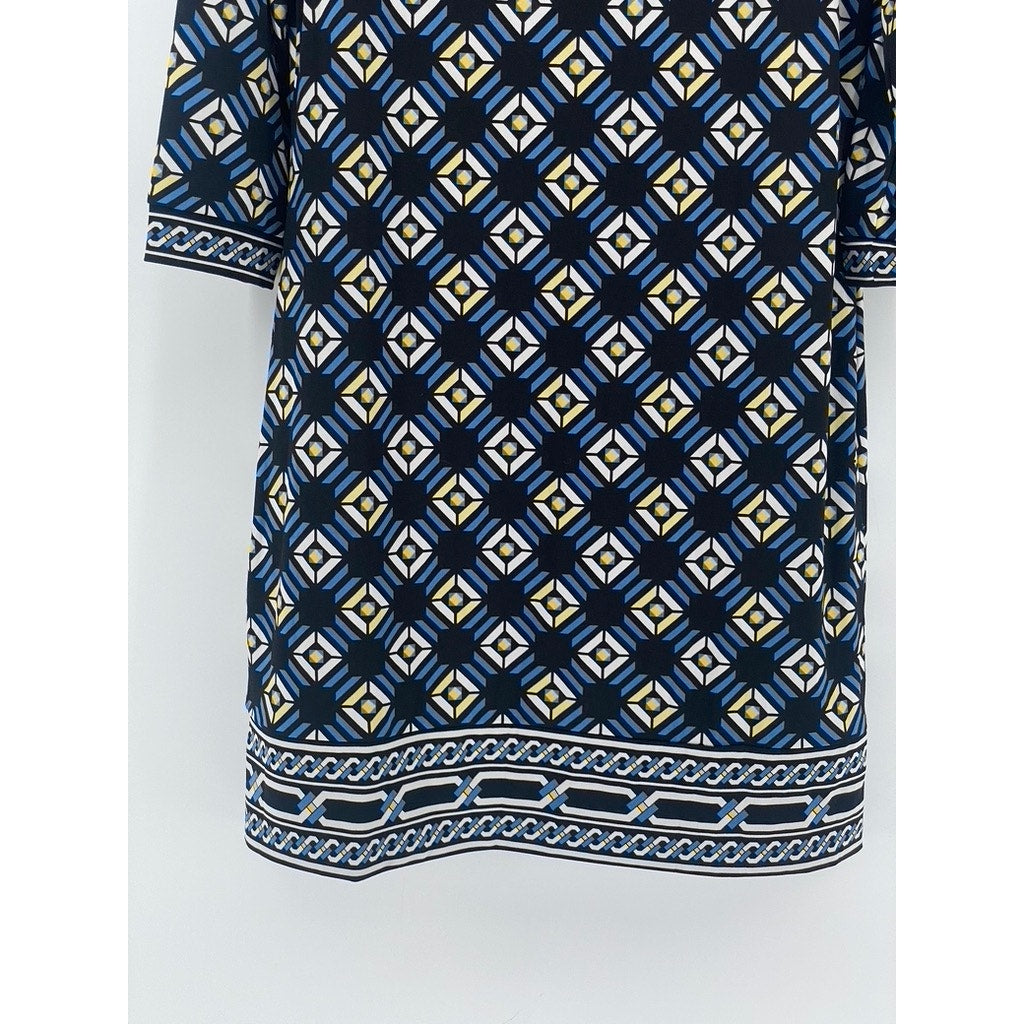 WHITE HOUSE BLACK MARKET Women's Black Geo Print 3/4 Sleeve Dress SZ M