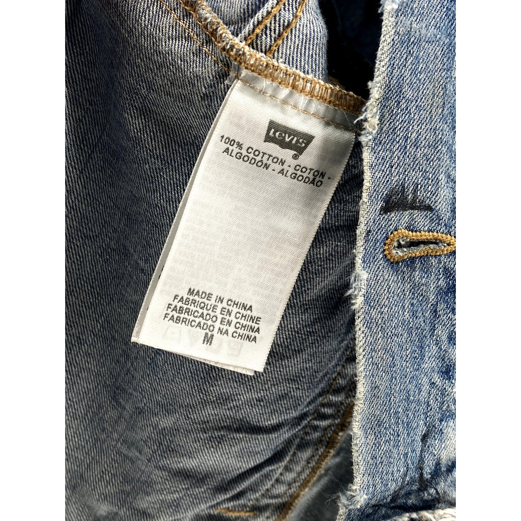 LEVI'S Men's Medium Wash Distressed Patchwork Streetwear Button-Up Jacket SZ M/L