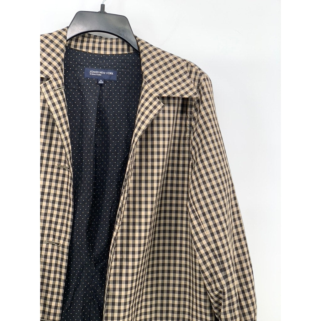 JONES NEW YORK Women's Black-Tan Gingham Button-Up Long Sleeve Blazer SZ M