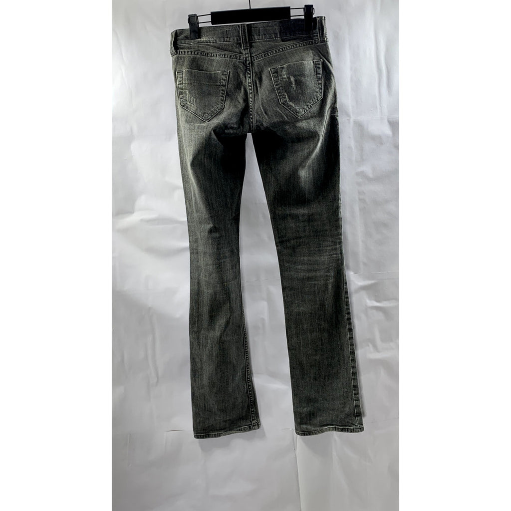 MOTOR JEANS Women's Washed Black Straight-Leg Denim Distressed Jean SZ 26