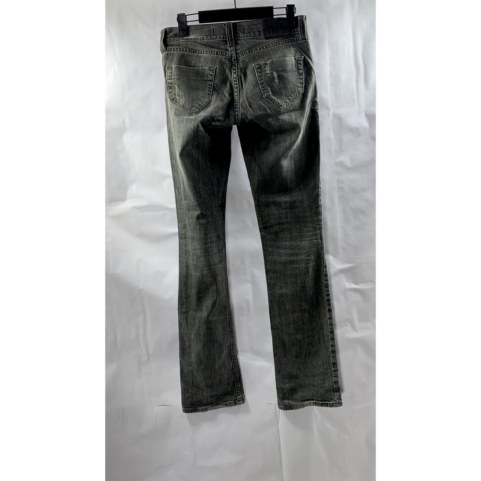 MOTOR JEANS Women's Washed Black Straight-Leg Denim Distressed Jean SZ 26