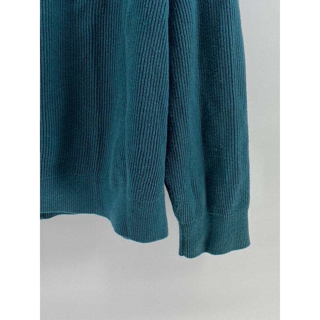 MUIJI Men's Blue-Green Ribbed Stand Collar Long Sleeve Zip-Up Cardigan SZ XL