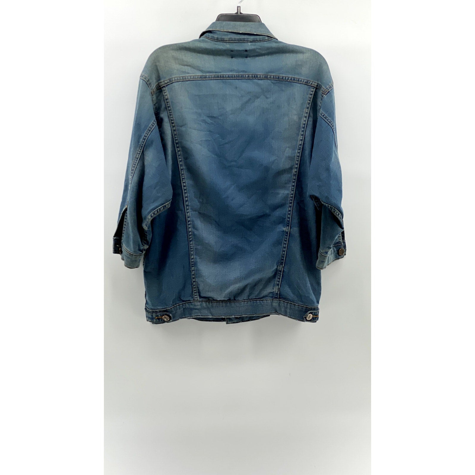 D-ID Women's Blue Distressed Button-Up Long Sleeve Jean Jacket SZ XS