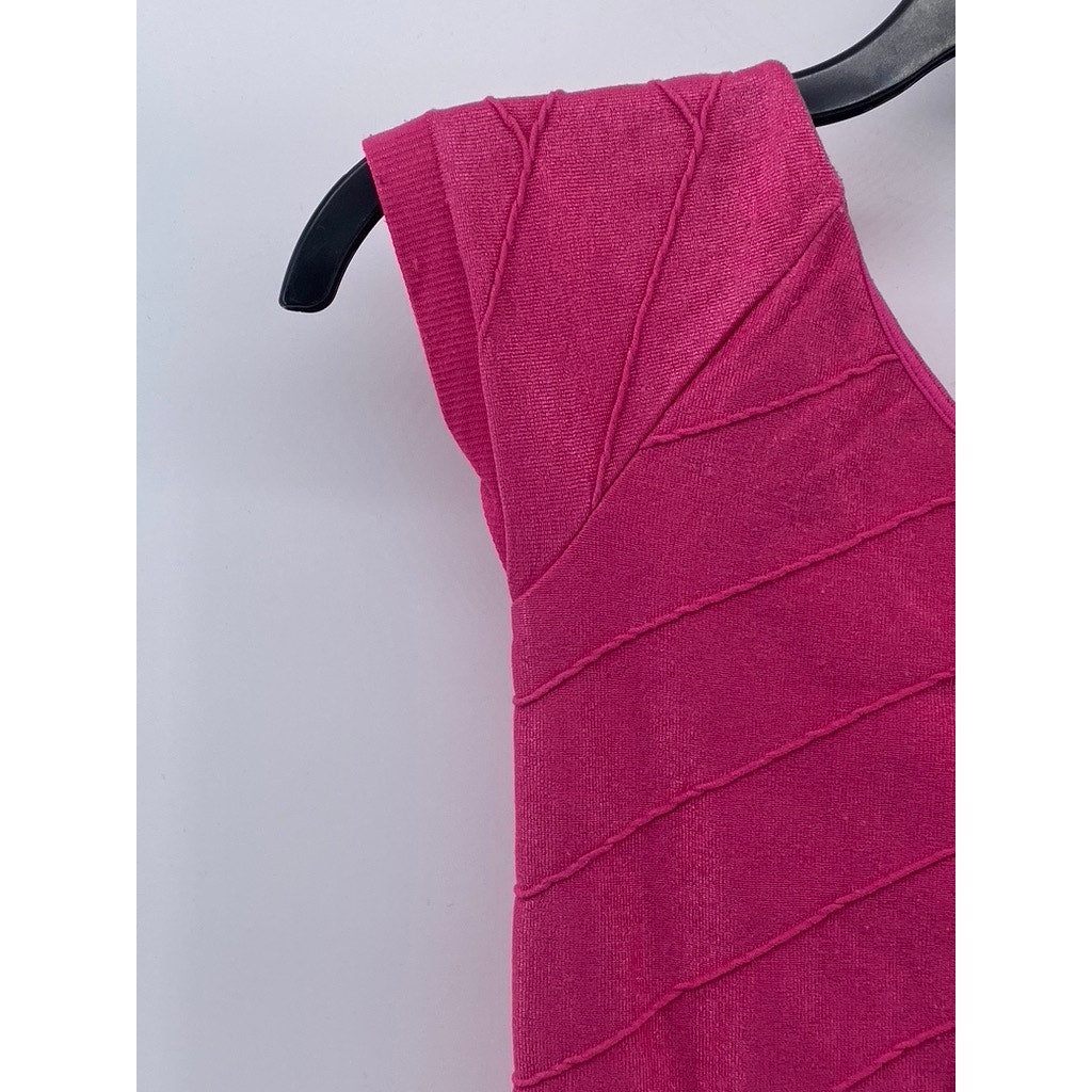 BEBE Women's Petite Bright Rose Scoop-Neck Cutout Back Bodycon Mini Dress SZ P/S