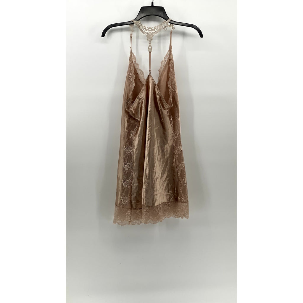 AVID LOVE Women's Beige Lace-Trim V-Neck Adjustable Strap Night Gown SZ L