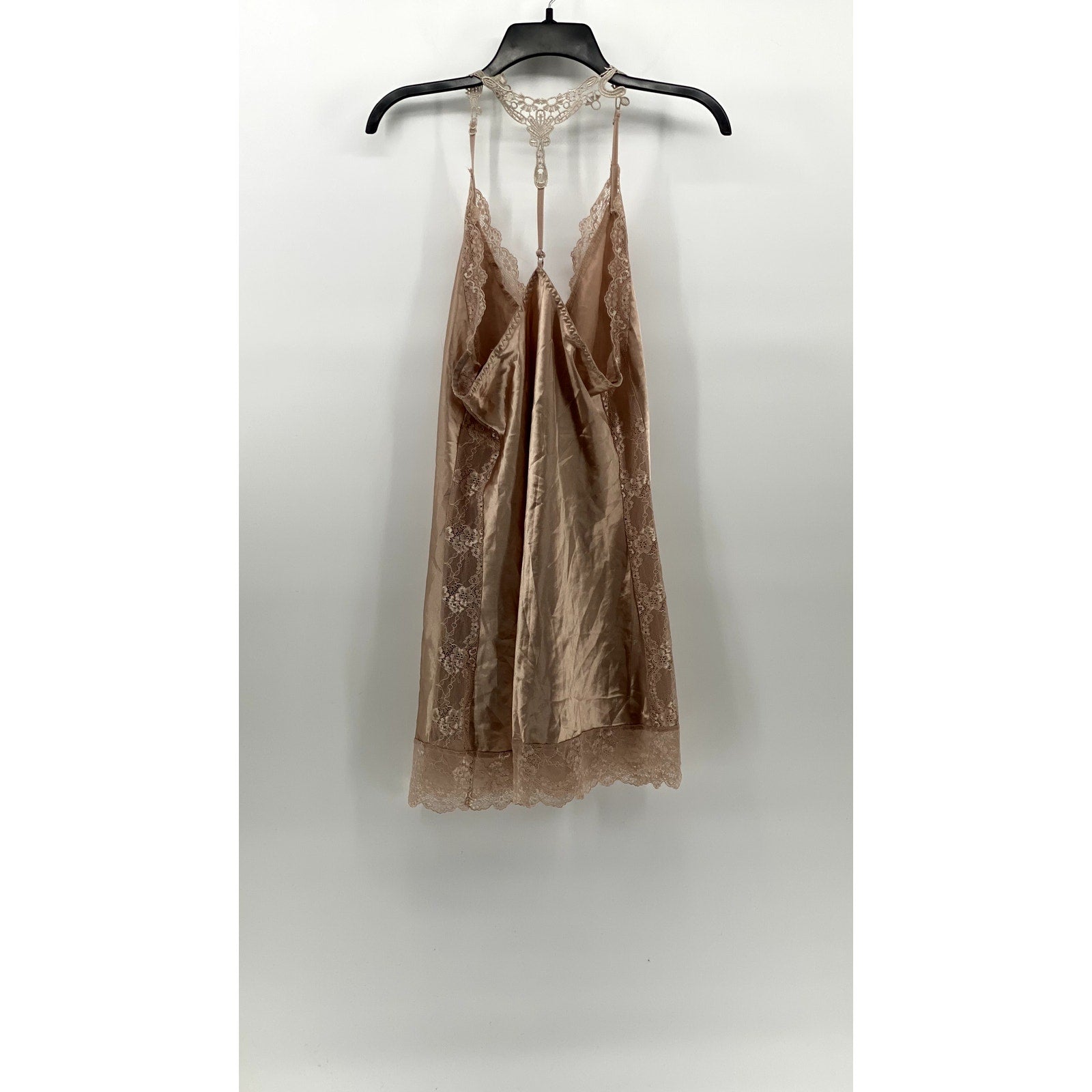 AVID LOVE Women's Beige Lace-Trim V-Neck Adjustable Strap Night Gown SZ L