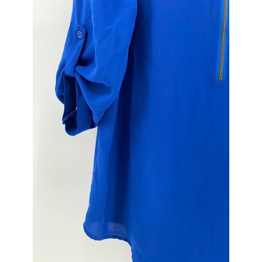 TACERA Women's Blue Zip Up Blouse SIZE L