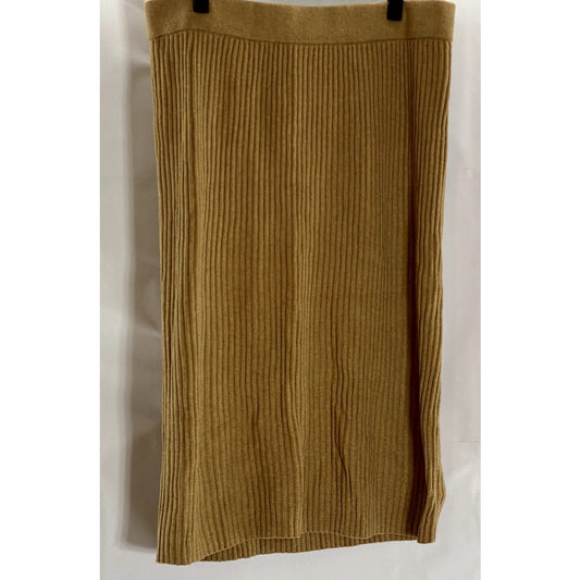 GAP Women's Camel Heather Cash Like Cotton Ribbed Knee Length Sweater Skirt SZ L