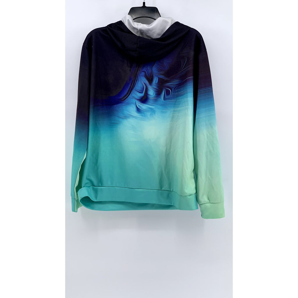 UNBRANDED Women's Blue-Green Swirl Print Oversized Hoodie SZ M