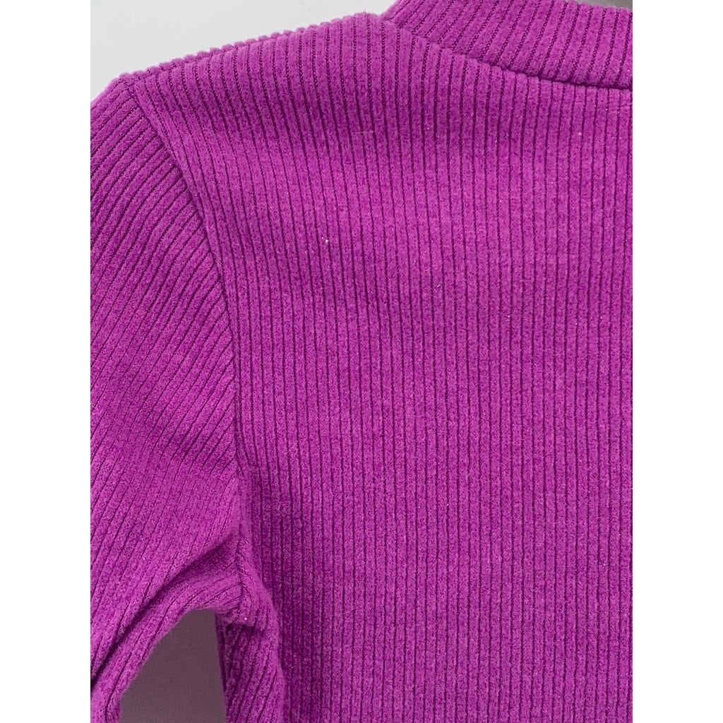 ZUIKI Women's Purple Crewneck Ribbed Long Sleeve Cropped Top SZ S