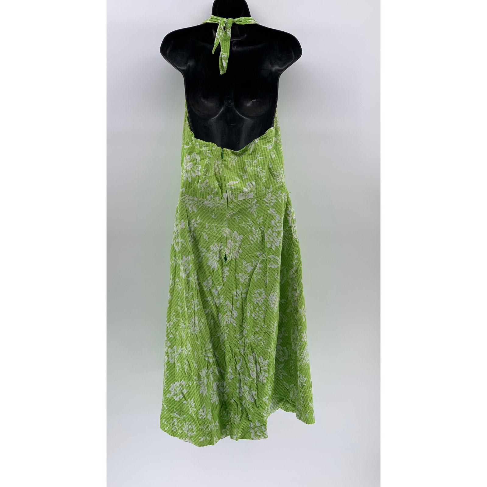 LIZ CLAIBORNE Women's Green Floral Textured V-Neck Halter Tie-Neck Dress SZ 8