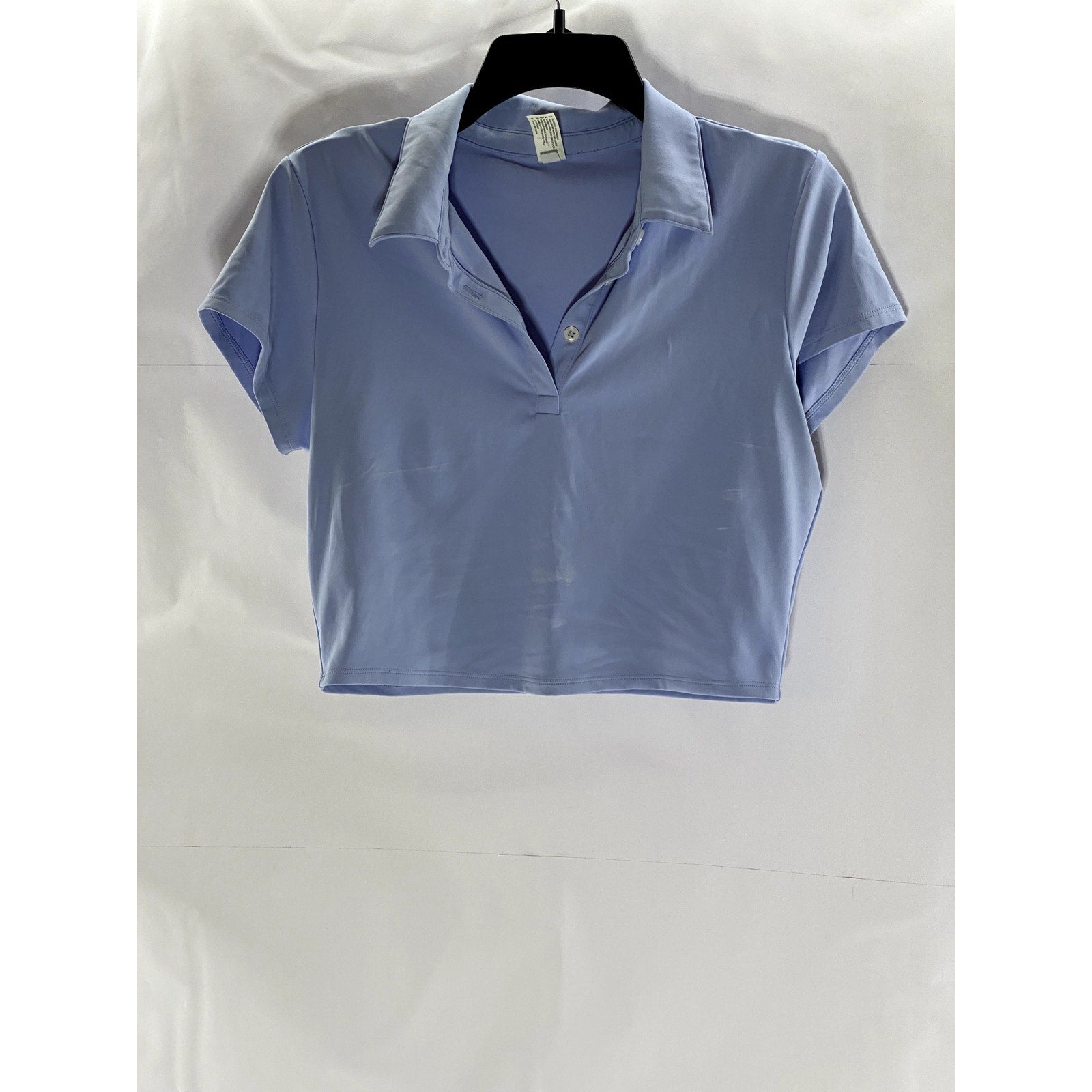 90 DEGREE By REFLEX Women's Light Blue Short Sleeve Cropped Tennis Polo Top SZ L