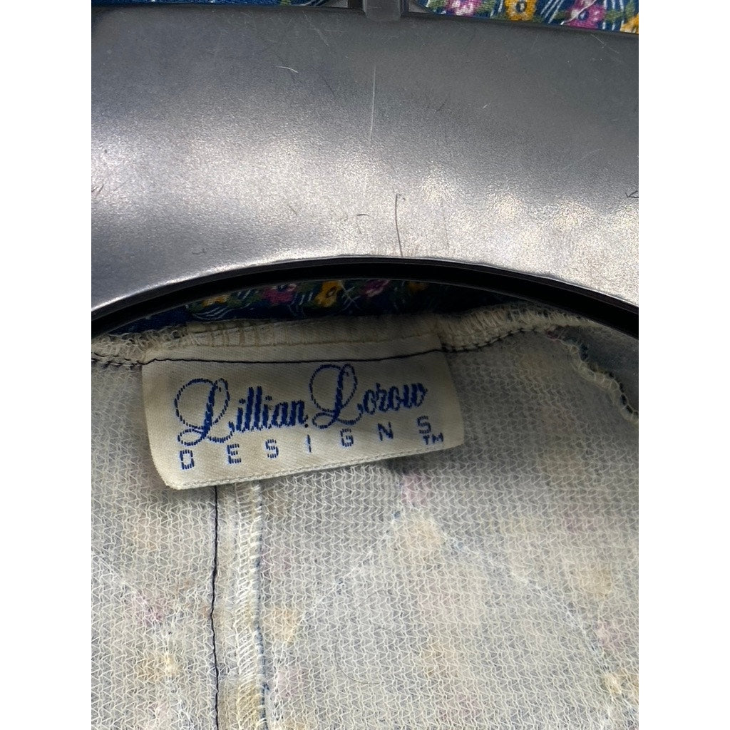 LILLIAN LOROW Women's Blue 1970's Liberty Floral Quilted Belted Jumpsuit SZ S