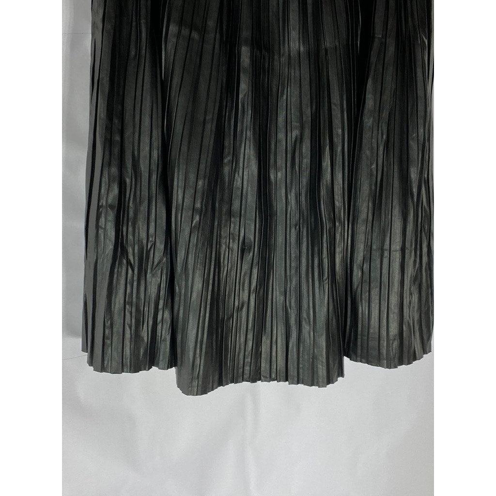FRAZE Women's Black Pleated Faux-Leather Knee-Length A-Line Skirt SZ 20