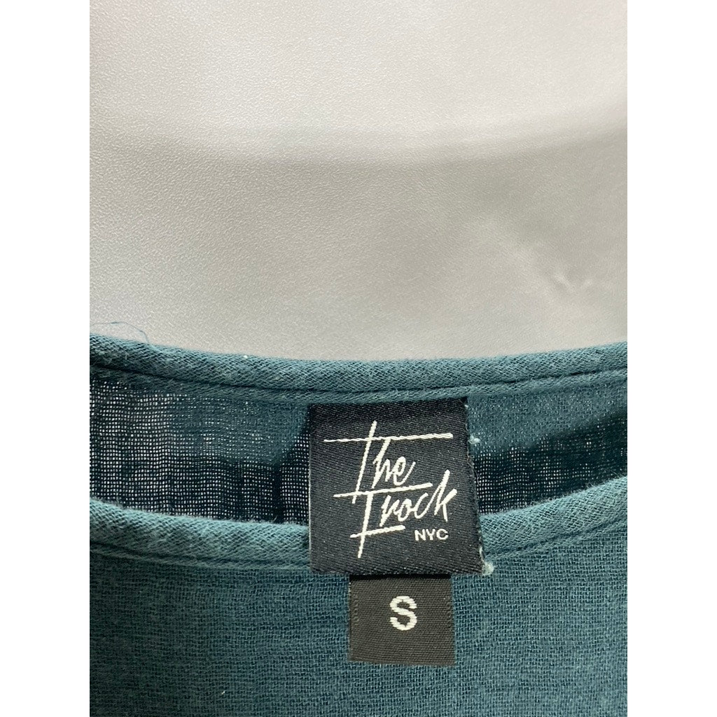 THE FROCK NYC Women's Teal Crewneck Short Sleeve Popover Midi Dress SZ S
