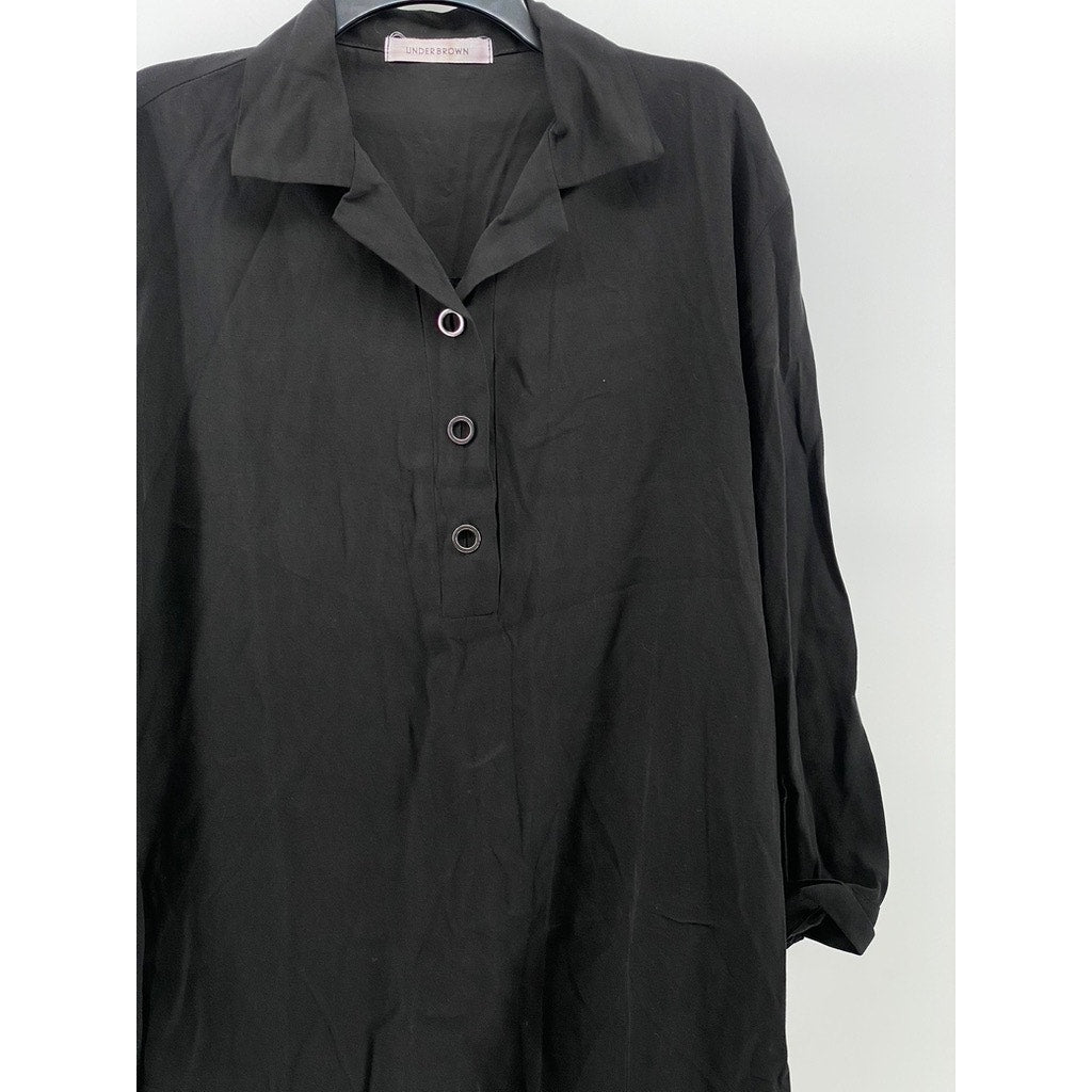 UNDERBROWN Women's Black Half-Button Long Sleeve Midi Belted Dress SZ M