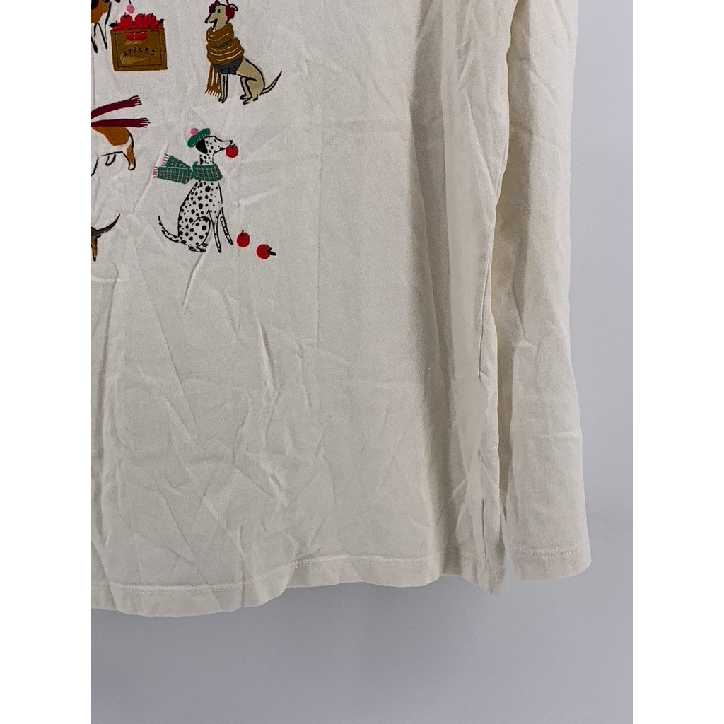 J.CREW Women's Off-White Fall Dog Graphic Long Sleeve Collector Tee SZ L