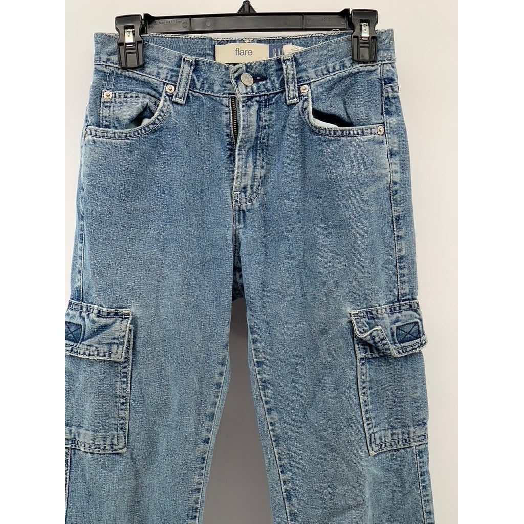GAP Women's Blue Denim Flare Leg Cargo Jeans SZ 1