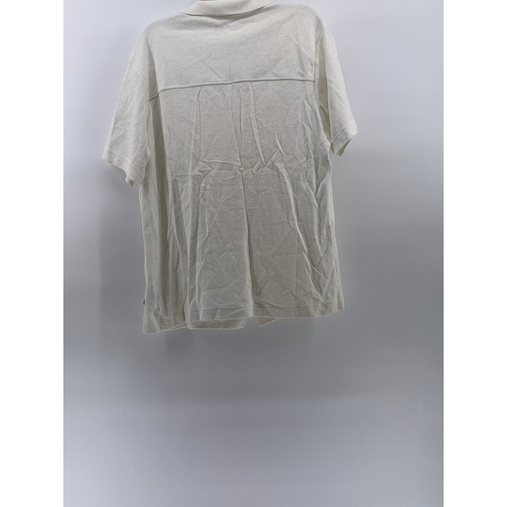 HUGO BOSS Men's Off-White Textured Regular-Fit Button-Up Short Sleeve Shirt SZ L