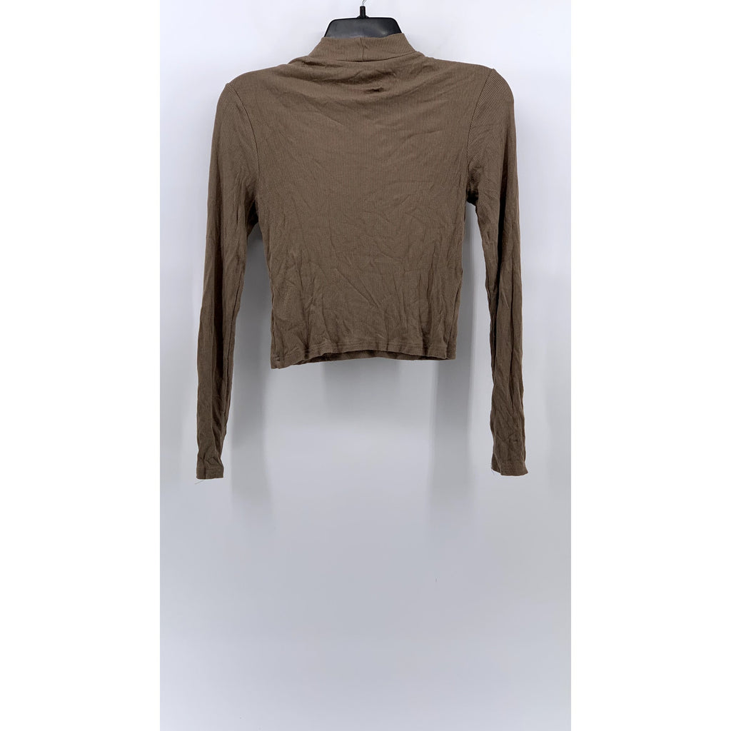 DIVIDED By H&M Women's Light Brown Ribbed Mock-Neck Long Sleeve Top SZ S