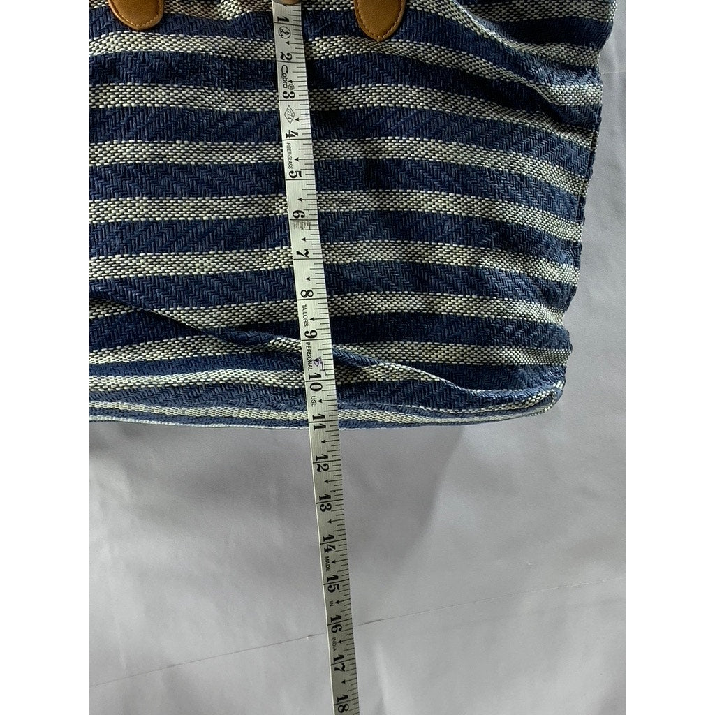 H&M Women's Blue-White Straw Woven Striped Shoulder Bag