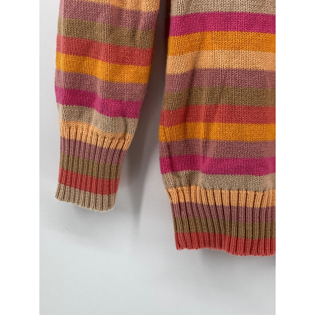 LIZ CLAIBORNE Women's Pink-Orange Striped Knit Button Mock-Neck Sweater SZ M