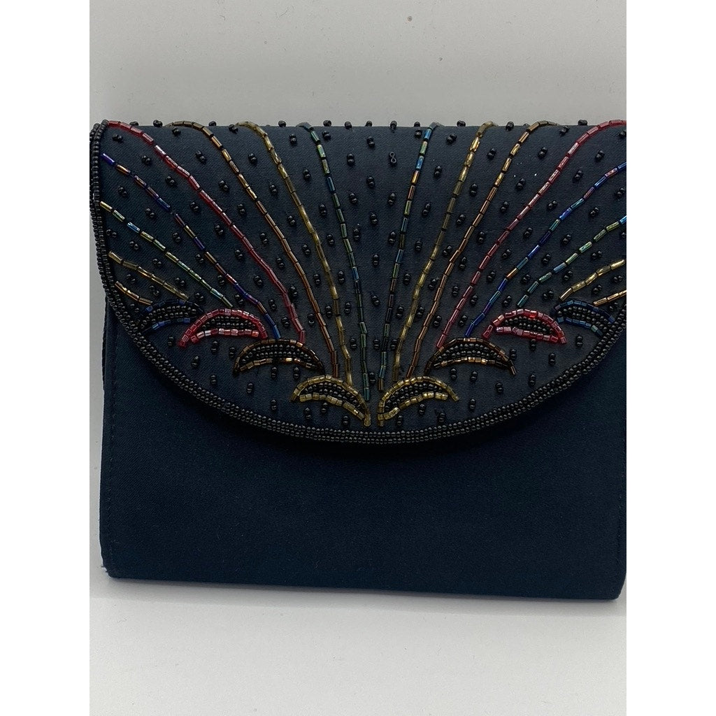 UNBRANDED Women’s Black-Multi Beaded Embellished Vintage Square Clutch Bag SZ OS