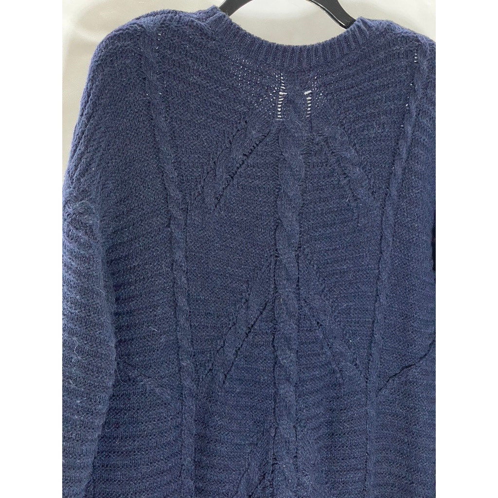 GAP Women's Navy Uniform Plait Cable Knit Long Sleeve Mini Sweater Dress SZ L