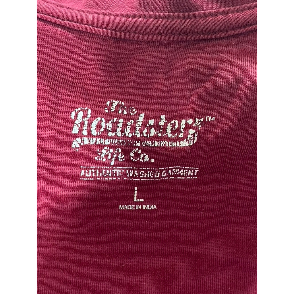 THE ROADSTER LIFE CO. Men's Burgundy Printed Pure Cotton V-Neck T-Shirt SZ L