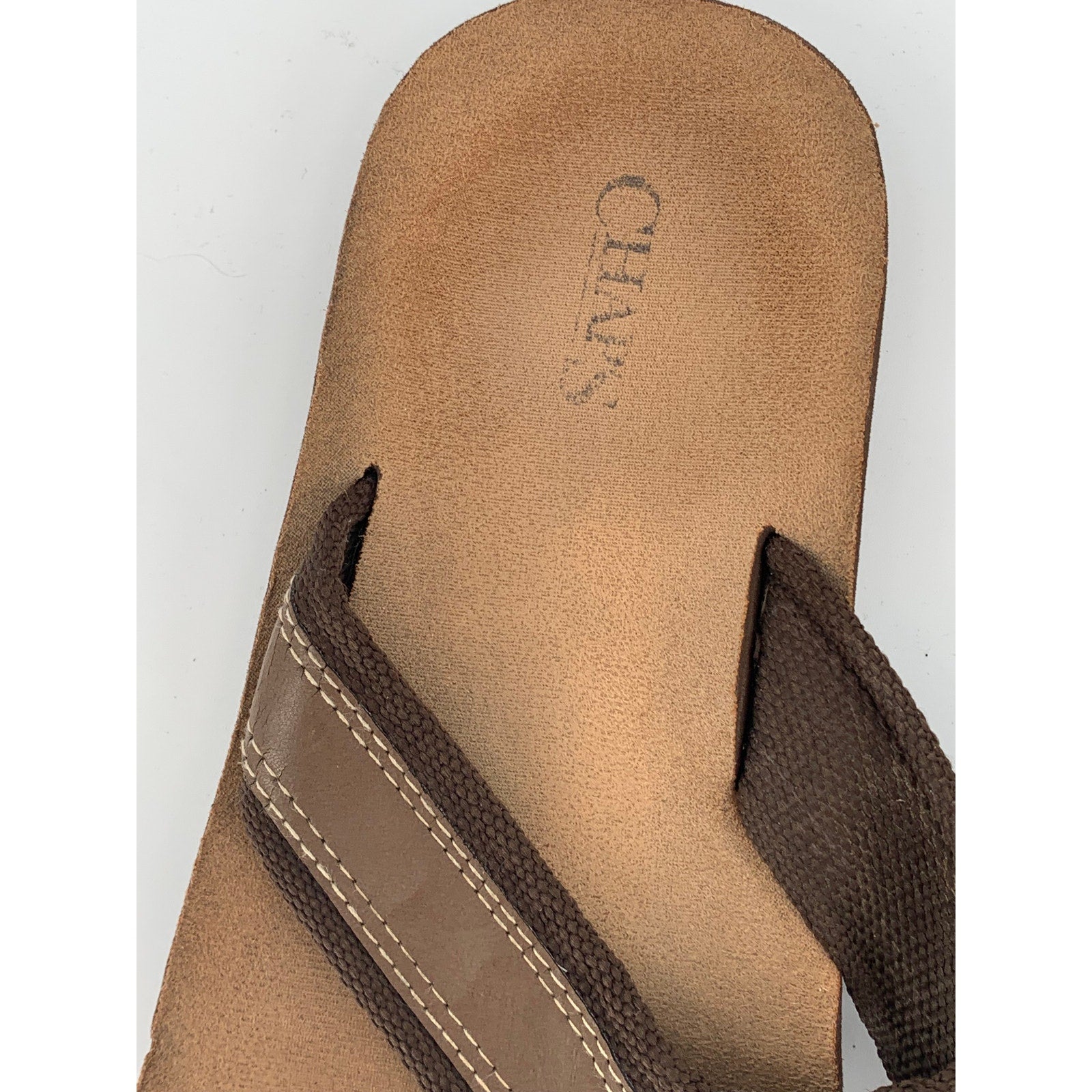 CHAPS Men's Brown Leather Thong Summer Sandals SZ 10-11