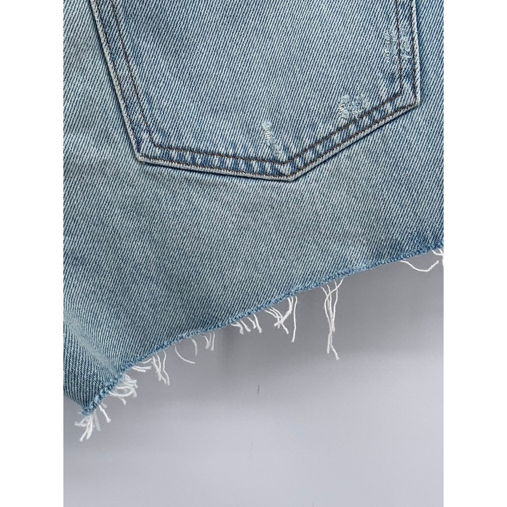 MADEWELL Women's Light Blue Distressed Relaxed Denim Cotton Shorts SZ 25