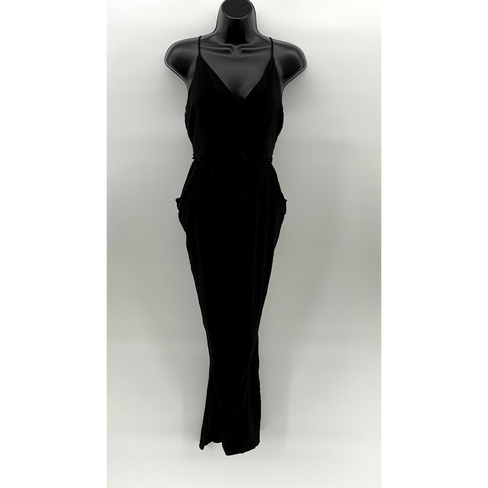 MOULINETTE SEOURS Women's Petite Black V-Neck Racerback Wide-Leg Jumpsuit SZ M/P