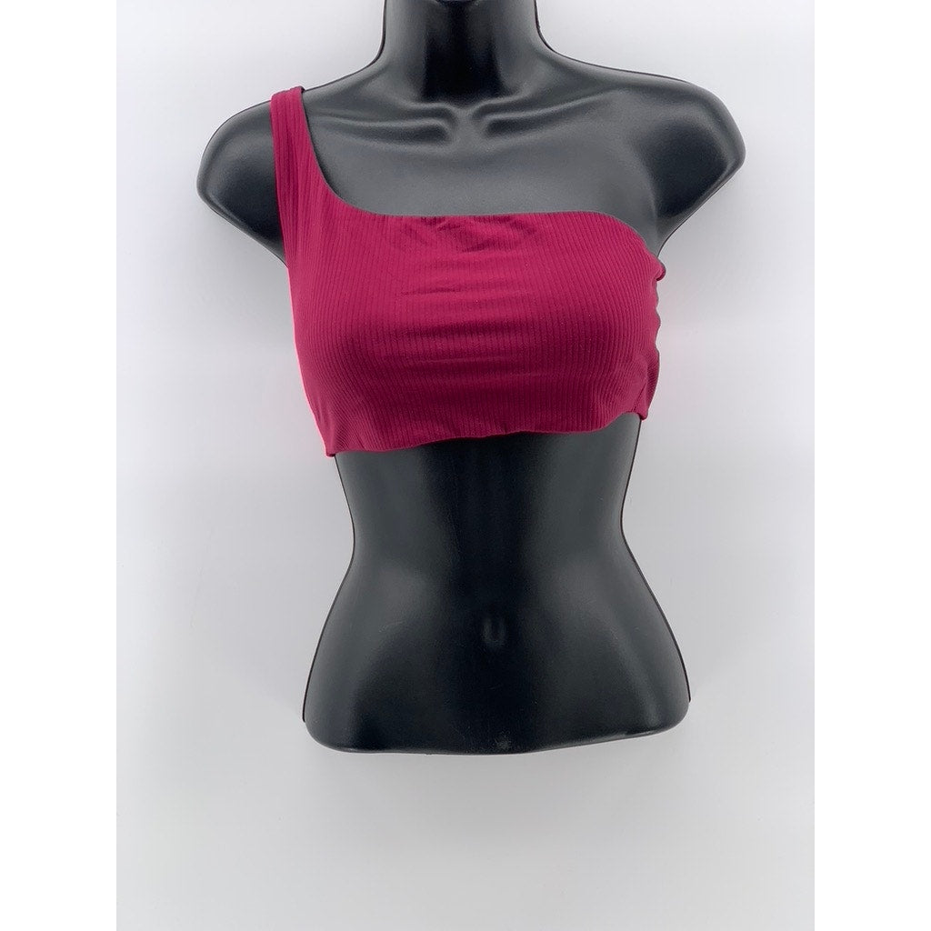 LULULEMON Women's Fuchsia Pink Ribbed Cutout Asymmetrical One-Shoulder Bra SZ 6