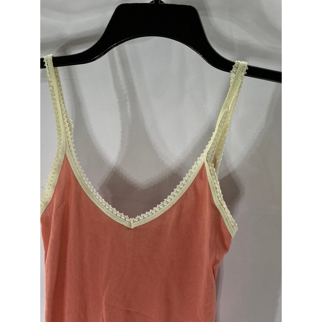 HONEYDEW Women's Pink-Beige Lace-Trim V-Neck Lettuce Hem Pullover Camisole SZ S
