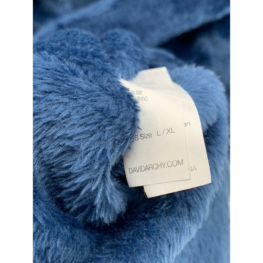 DAVID ARCHY Men's Blue Fleece Embroidered Robe SZ L/XL