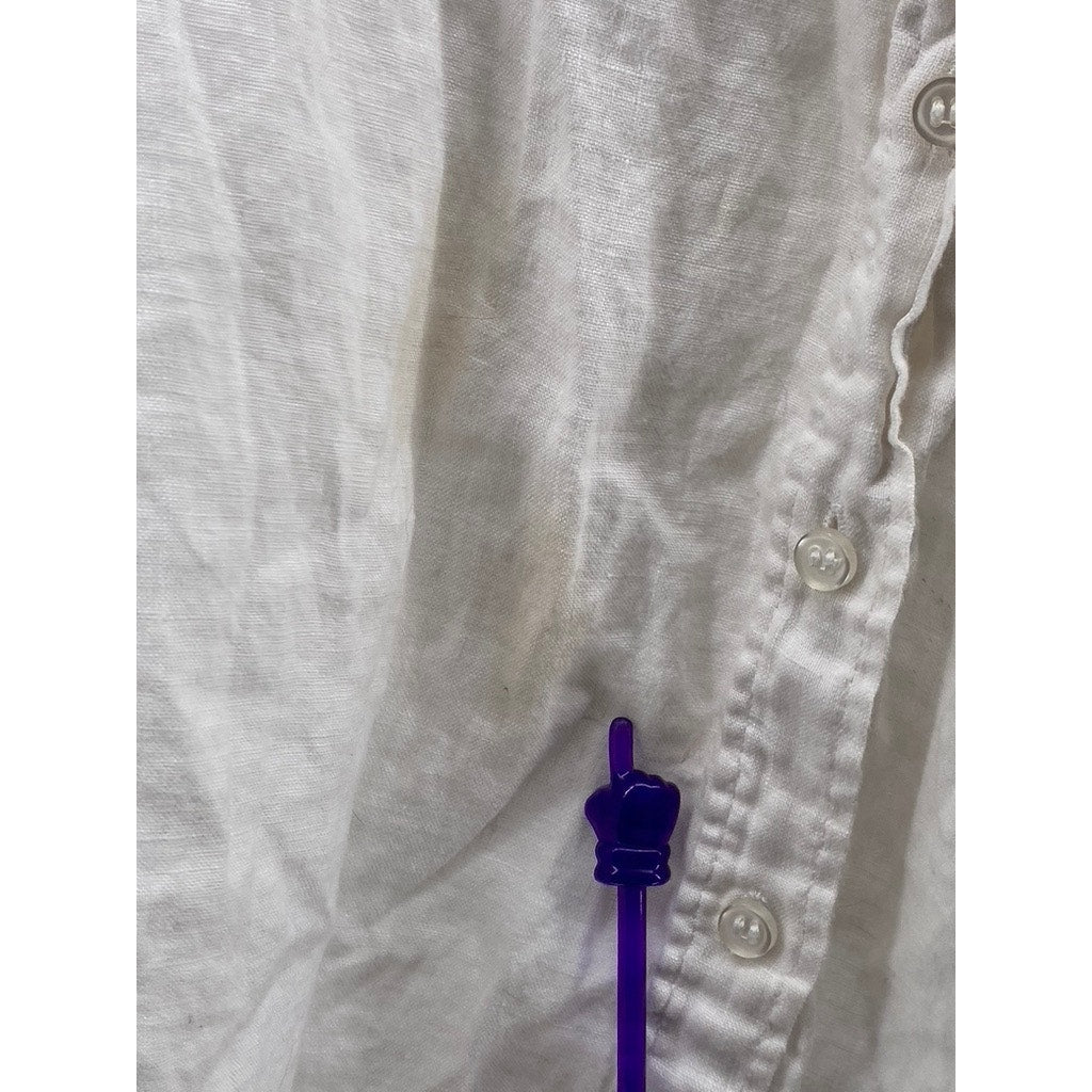 H&M Women’s White Regular Fit Linen Button-Up Long Sleeve Top SZ XS