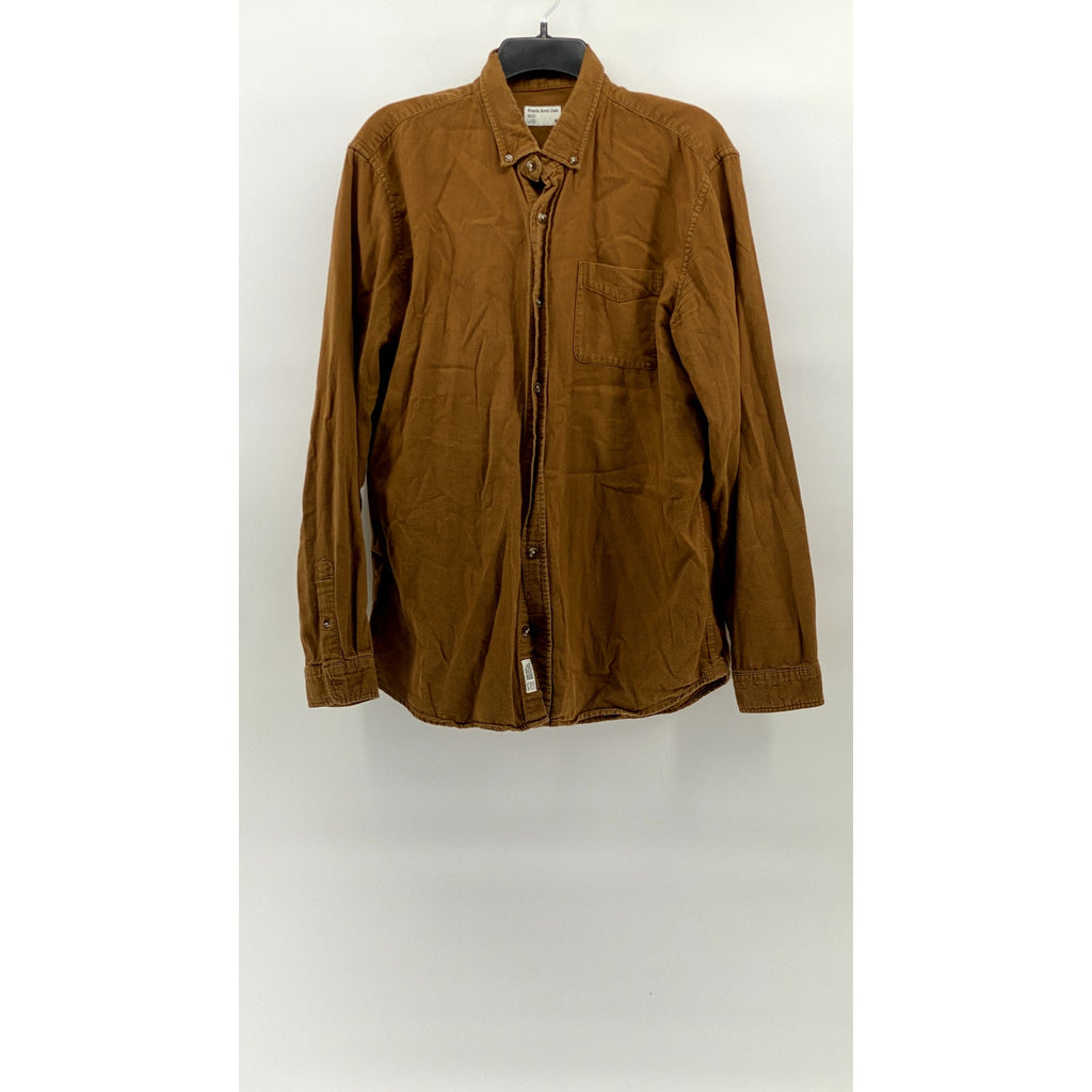 FRANK AND OAK Men's Brown Textured Regular-Fit Button-Up Long Sleeve Shirt SZ L