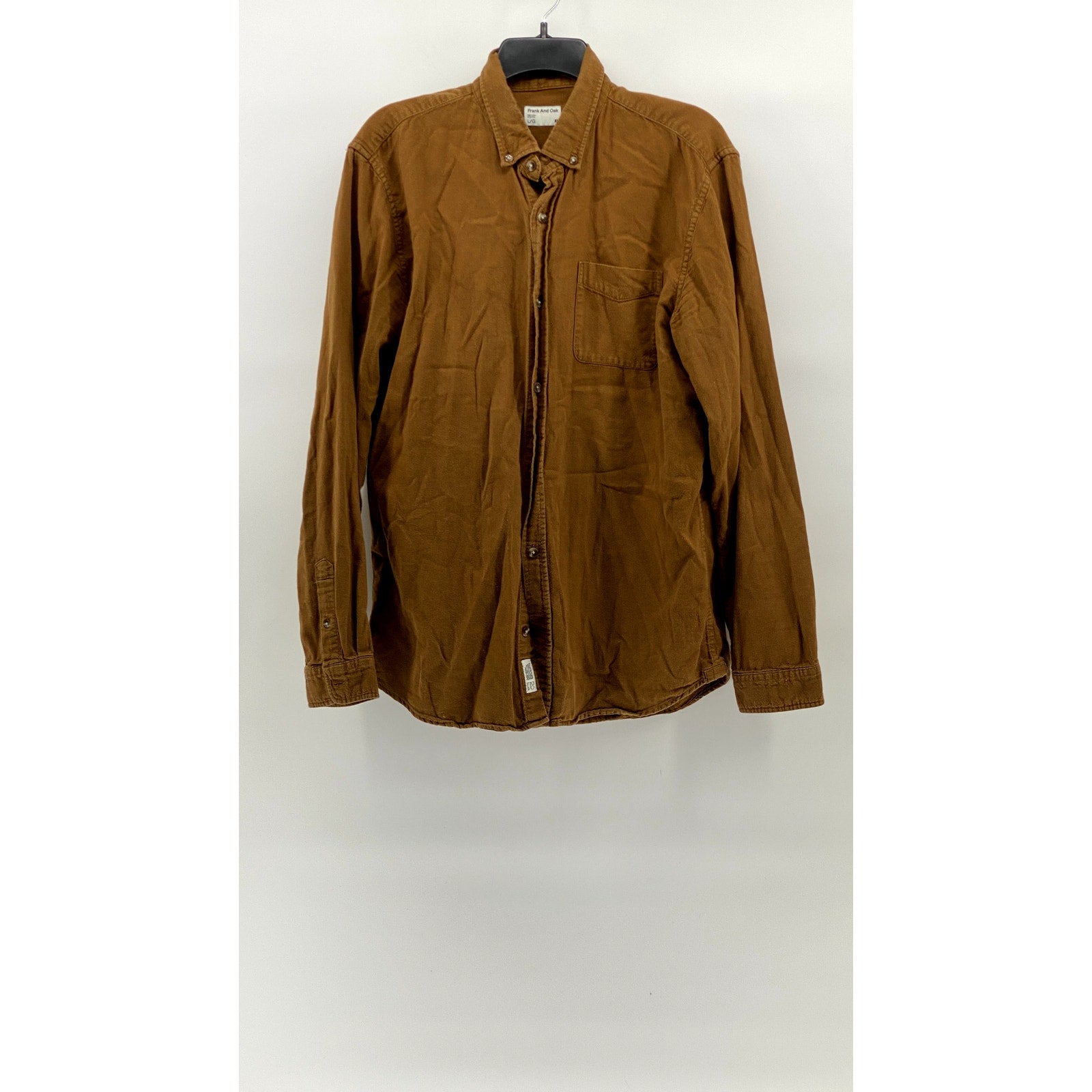 FRANK AND OAK Men's Brown Textured Regular-Fit Button-Up Long Sleeve Shirt SZ L