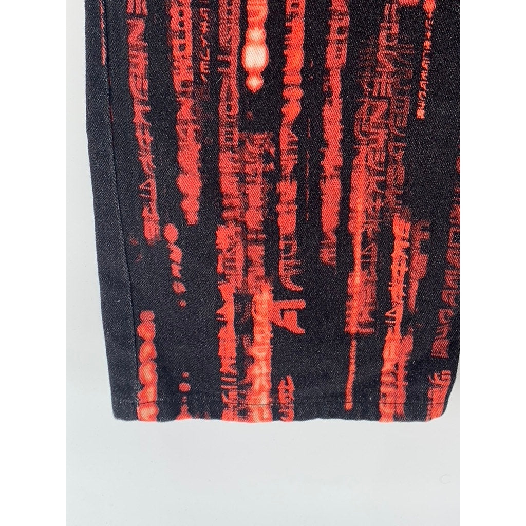 JADED LONDON Women's Red-Black Matrix Printed Straight Leg Fit Jeans SZ 25