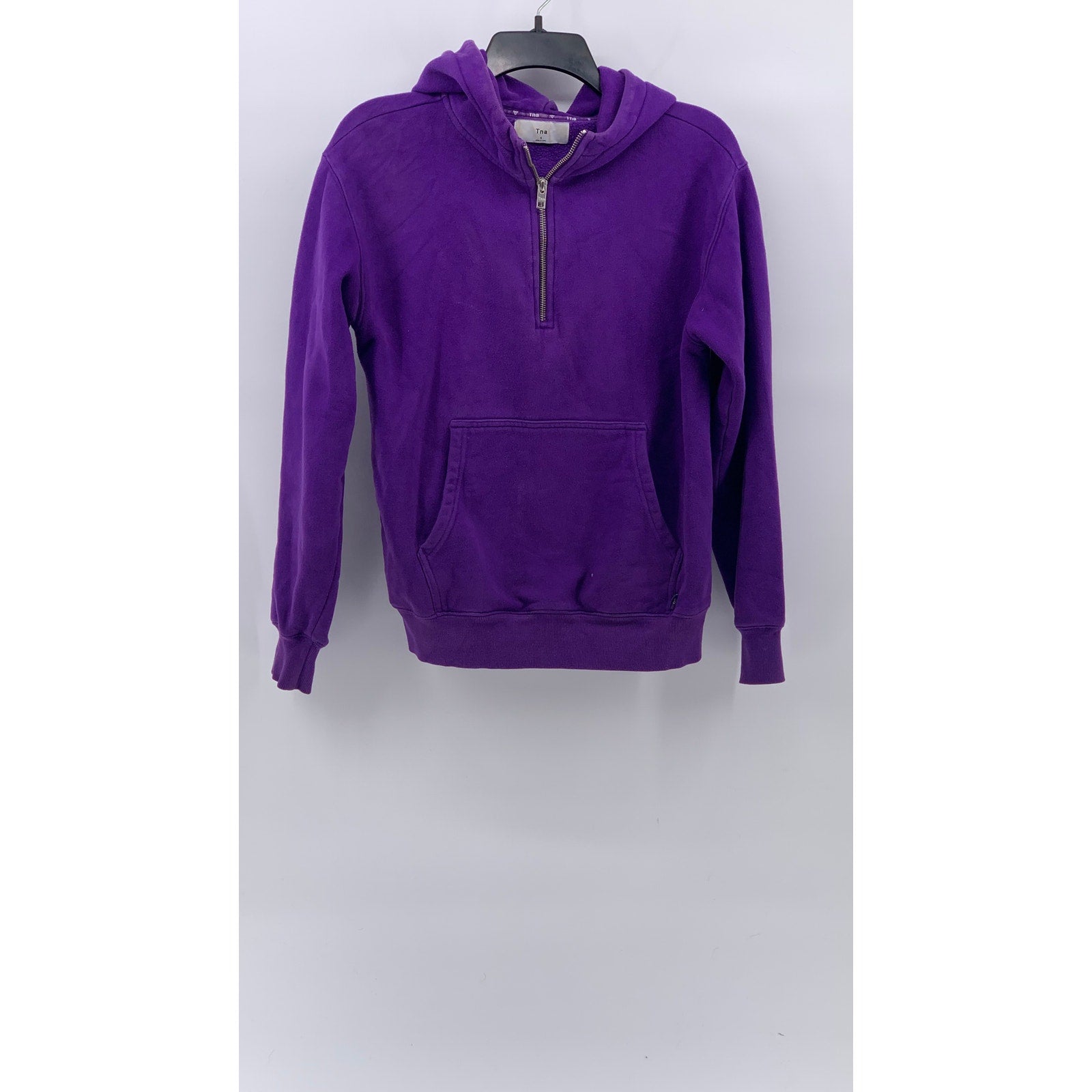 ARITZIA TNA Women’s Dark Purple Half-Zip Long Sleeve Hooded Sweater SZ S