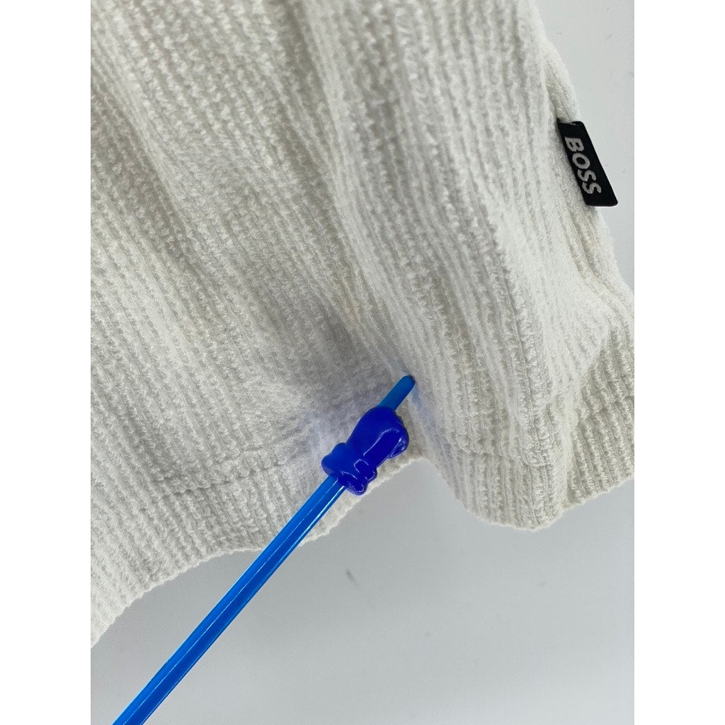 HUGO BOSS Men's Off-White Textured Regular-Fit Button-Up Short Sleeve Shirt SZ L