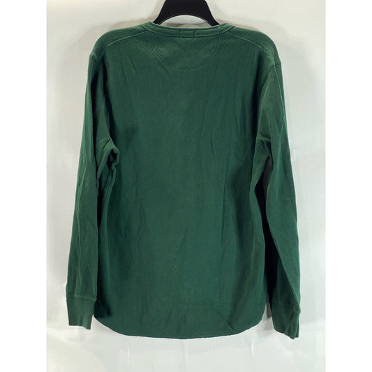 J.CREW Men's Dark Green Cotton Waffle-Knit Pullover Henley T-Shirt SZ M