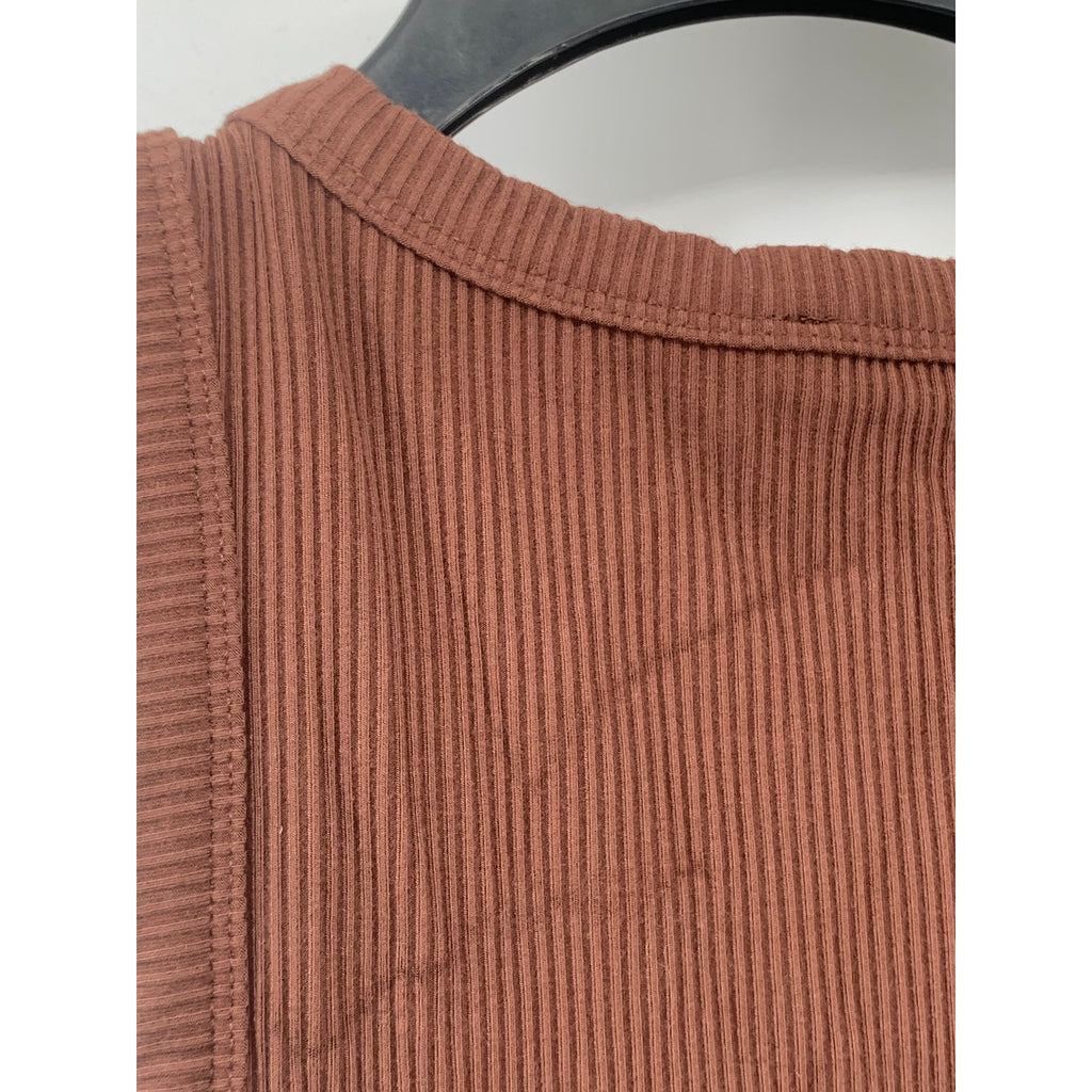 FOREVER 21 Women's Brown Ribbed Scoop-Neck Sleeveless Bodycon Mini Dress SZ S